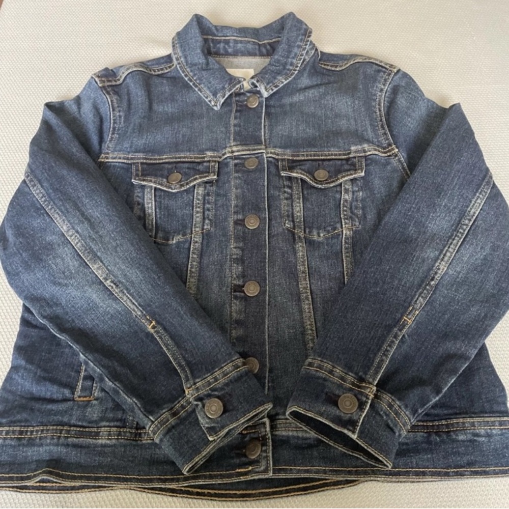 New Hand Painted Denim Blue Jean Jacket Beach Scene Size Large Petite - Picture 6 of 8